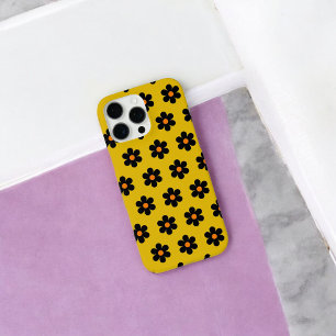 Retro Chic Black & Mustard Floral Muster iPhone 16 Pro Max Hülle