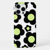 Retro Chic Black & Neon Green Floral Muster iPhone Hülle (Rückseite)