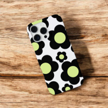 Retro Chic Black & Neon Green Floral Muster