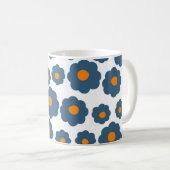 Retro Chic Blue Orange Floral Bold Y2K Kaffeetasse (VorderseiteRechts)