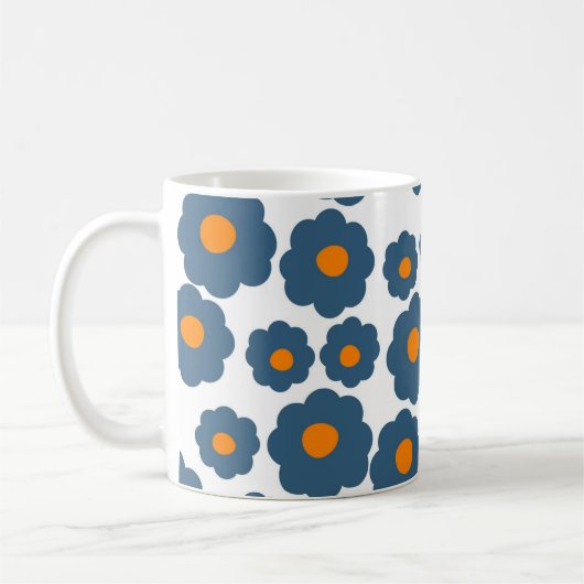 Retro Chic Blue Orange Floral Bold Y2K Kaffeetasse (Links)