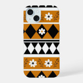 Retro Chic Brown & Black Floral Muster Whimsical iPhone 15 Hülle (Rückseite)