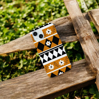 Retro Chic Brown & Black Floral Muster Whimsical iPhone 15 Hülle
