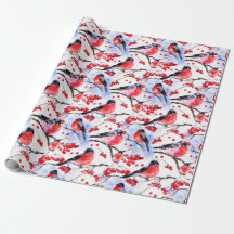 Retro Chic Christmas Bullfinch Birds Holiday Gift