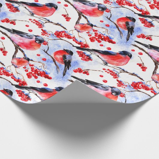 Retro Chic Christmas Bullfinch Birds Holiday Gift Geschenkpapier (Ecke)