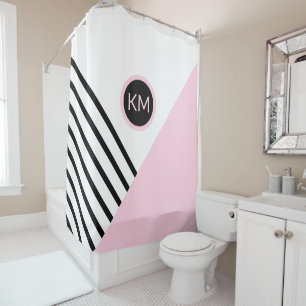 Retro Chic Color Block Streifen und Monogramm Duschvorhang