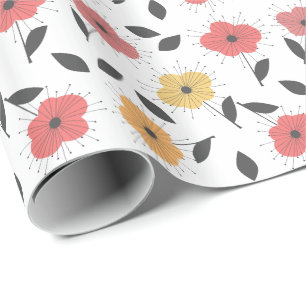 Retro Chic Coral und Lemon Vintag Floral Geschenkpapier