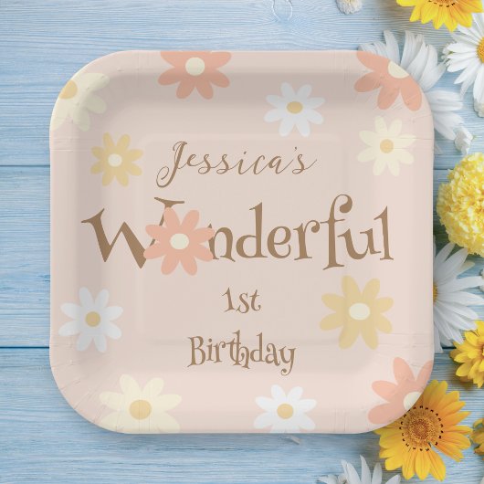 Retro Chic Daisy Blume Niedlich Einmal Geburtstag Pappteller