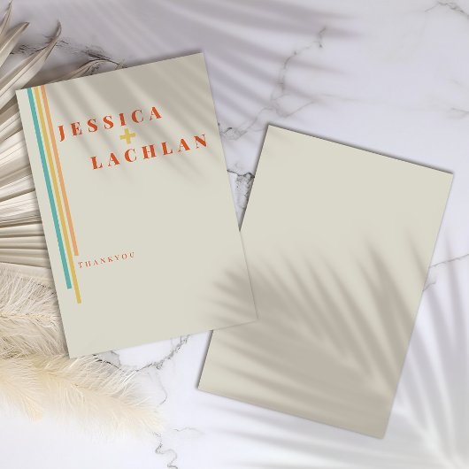 Retro Chic Design mit farbenfrohen Streifen Hochze Dankeskarte