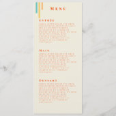 Retro Chic Design mit farbenfrohen Streifen Hochze Menükarte (Rückseite)
