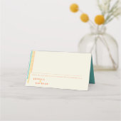 Retro Chic Design mit farbenfrohen Streifen Hochze Platzkarte (Vorderseite)
