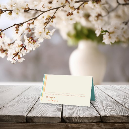 Retro Chic Design mit farbenfrohen Streifen Hochze Platzkarte