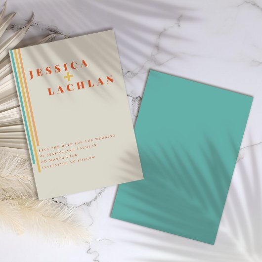 Retro Chic Design mit farbenfrohen Streifen Hochze Save The Date