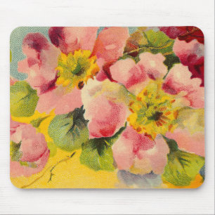 Retro Chic-elegante rosa Vintage Blumenprimeln Mousepad