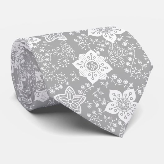 Retro-Chic-elegante-weiße-Blumen-Kunst-Muster Krawatte (Gerollt)