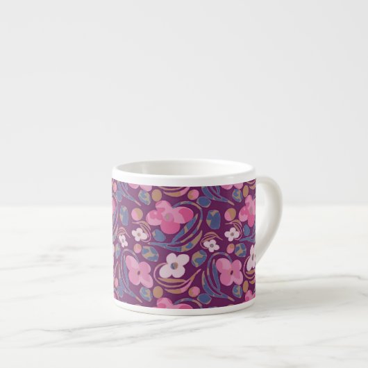 Retro Chic Floral Muster Espressotasse (Vorderseite Rechts)
