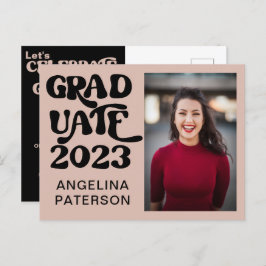 Retro Chic Foto Black & Pink Graduate Party Einladungspostkarte