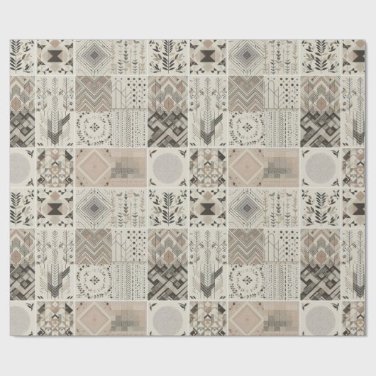 Retro Chic Geometric Elegantes Tribal Muster Geschenkpapier (Flach)
