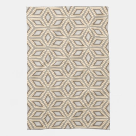 Retro Chic Gray Beige Taupe Brown Mandala Muster Geschirrtuch (Vertikal)