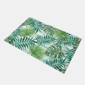 Retro Chic Green Palm Blätter Wasserfarben Kunst Fußmatte (Schrägansicht)