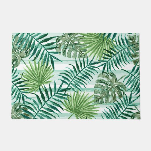 Retro Chic Green Palm Blätter Wasserfarben Kunst Fußmatte (Vorderseite)