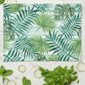 Retro Chic Green Palm Blätter Wasserfarben Kunst Geschirrtuch (Gefaltet)