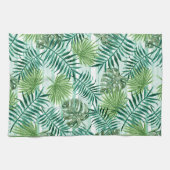 Retro Chic Green Palm Blätter Wasserfarben Kunst Geschirrtuch (Horizontal)