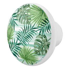 Retro Chic Green Palm Blätter Wasserfarben Kunst Keramikknauf