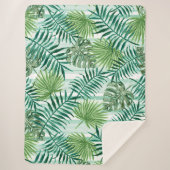 Retro Chic Green Palm Blätter Wasserfarben Kunst Sherpadecke (Vorderseite)