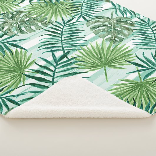 Retro Chic Green Palm Blätter Wasserfarben Kunst Sherpadecke (3/4)