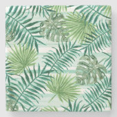 Retro Chic Green Palm Blätter Wasserfarben Kunst Steinuntersetzer (Vorderseite)