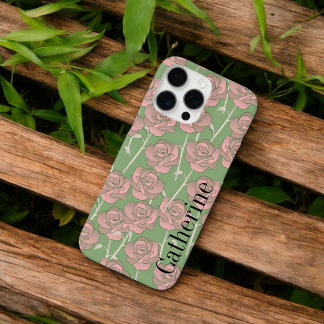 Retro Chic Green & Pink Floral Muster Whimsical iPhone 16 Pro Max Hülle