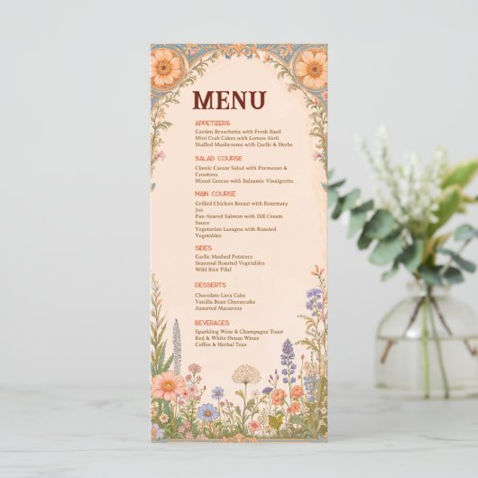 Retro-Chic-Hochzeitsmenükarte Menükarte (Stehend Vorderseite)