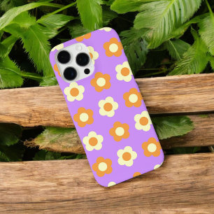 Retro Chic Lila und Orange Blumenmuster  iPhone 16 Pro Max Hülle