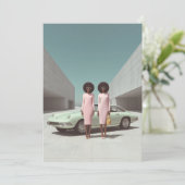 Retro Chic Minimalistisch Twins Einladung (Stehend Vorderseite)
