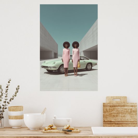 Retro Chic Minimalistisch Twins Poster (Küche)