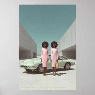 Retro Chic Minimalistisch Twins Poster