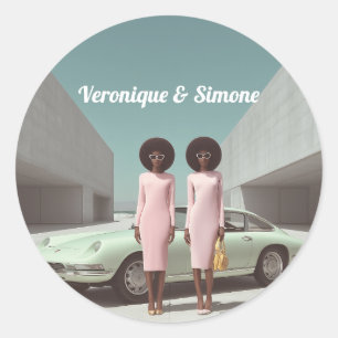Retro Chic Minimalistisch Twins Runder Aufkleber