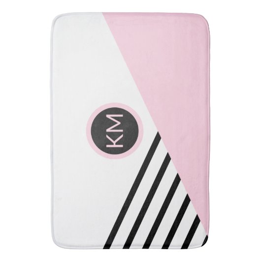 Retro Chic Monogram Farbblock und Streifen Badematte (Vorderseite Vertikal)