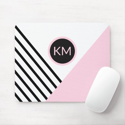 Retro Chic Monogram Strips und Farbblock Mousepad (Mit Mouse)