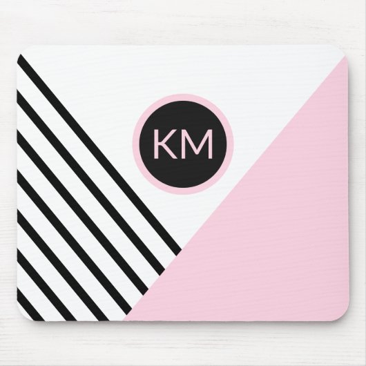 Retro Chic Monogram Strips und Farbblock Mousepad (Vorne)