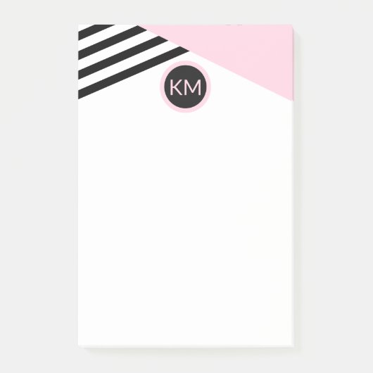 Retro Chic Monogram Strips und Farbblock Post-it Klebezettel (Vorderseite)