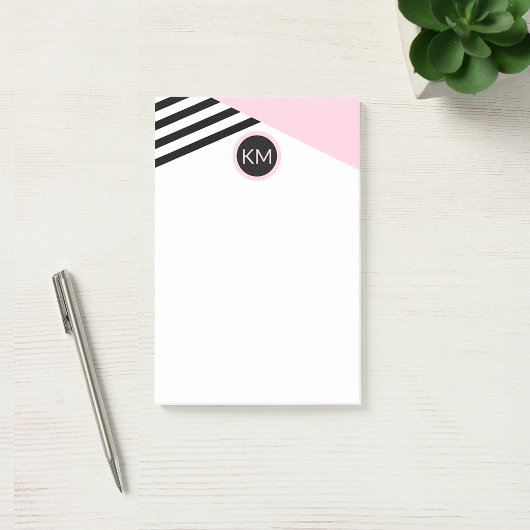 Retro Chic Monogram Strips und Farbblock Post-it Klebezettel