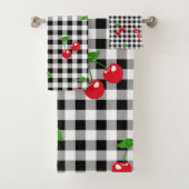 Retro Chic Niedlich Red Cherry Black & White Gingh Badhandtuch Set (Insitu)