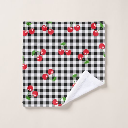 Retro Chic Niedlich Red Cherry Black & White Gingh Badhandtuch Set (Waschlappen)