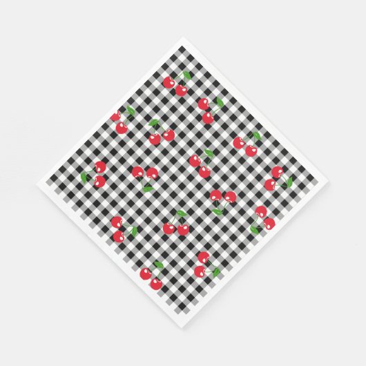 Retro Chic Niedlich Red Cherry Black & White Gingh Serviette (Ecke)