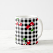 Retro Chic Niedlich Red Cherry Schwarz-weiß Gingha Kaffeetasse (VorderseiteRechts)