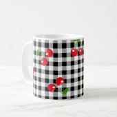 Retro Chic Niedlich Red Cherry Schwarz-weiß Gingha Kaffeetasse (Vorderseite Links)