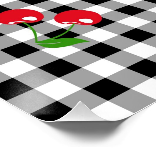 Retro Chic Niedlich Red Cherry Schwarz-weiß Gingha Poster (Ecke)