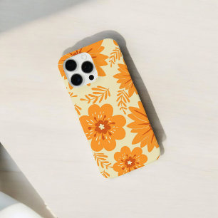 Retro Chic Orange Blumenmuster Whimsikfeder iPhone 16 Pro Max Hülle